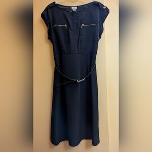 Women's Worthington Black silky dress with gold zippers. Size 12